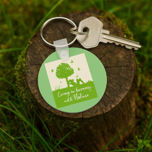 Eco Quote Living in Harmony with Nature Key Ring