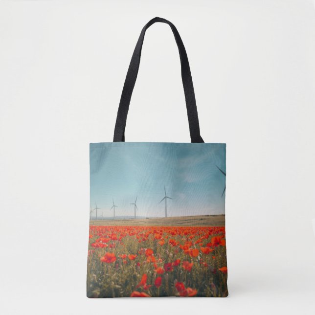 Eco Texas Tote Bag - Poppies & Wind Turbines  (Front)