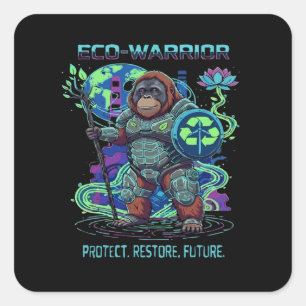 Eco-Warrior Orangutan Cyberpunk Guardian   Square Sticker