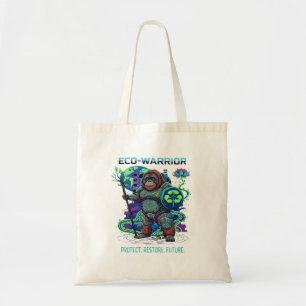 Eco-Warrior Orangutan Cyberpunk Guardian Tote Bag
