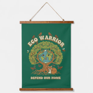 Eco Warrior Retro Nature Tree & Earth Day  Hanging Tapestry