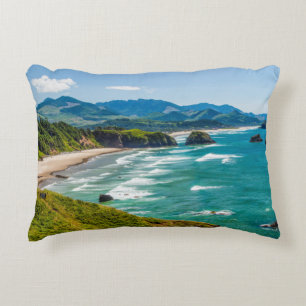 Ecola State Park, Oregon. Panorama of Crescent Decorative Cushion