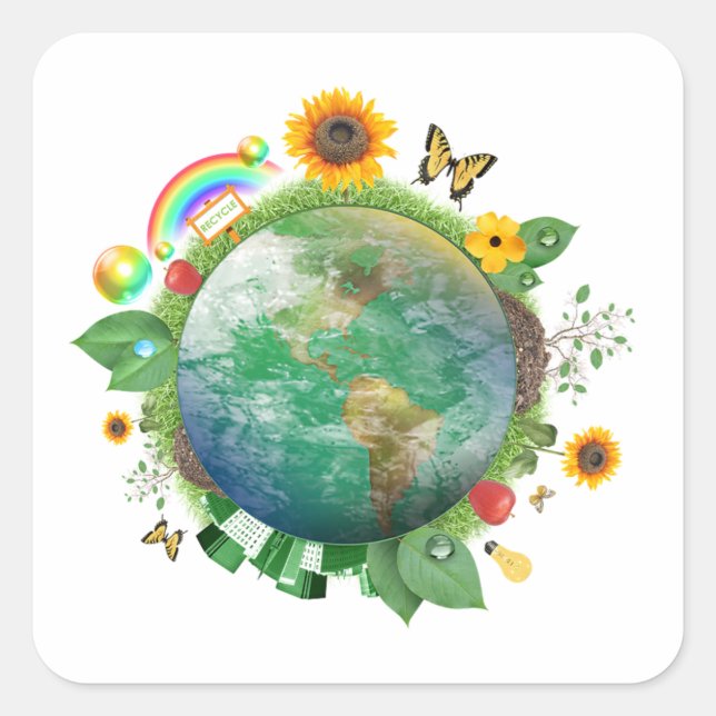 Ecology : recycle - square sticker (Front)
