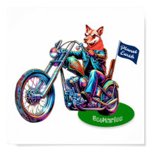 EcoMarlee mascot riding motorbike with flag