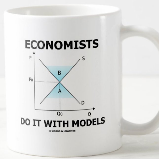 Economists Do It With Models (Economics Humour) Coffee Mug (Mug featuring supply-and-demand econ humor for any economist, econ major, or econ teacher)