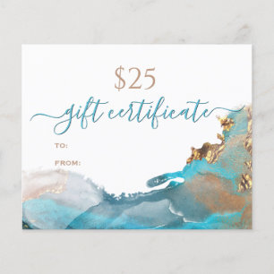 Economy Gift Certificate Teal Gold Alcohol Ink Flyer
