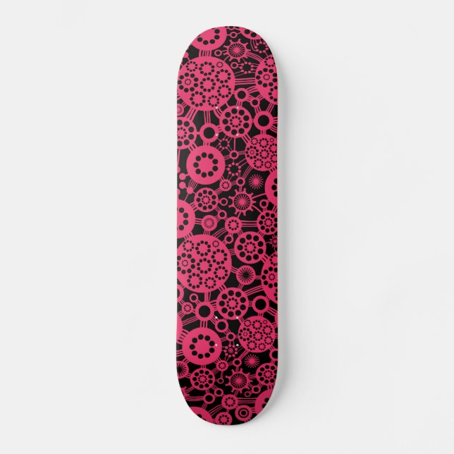 Ecosystem - Neon Red on Black Skateboard (Front)