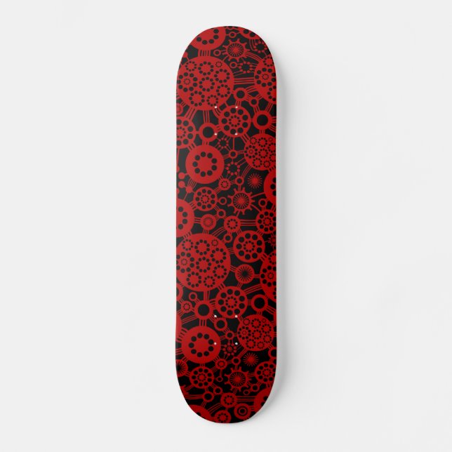 Ecosystem - Ruby Red on Black Skateboard (Front)