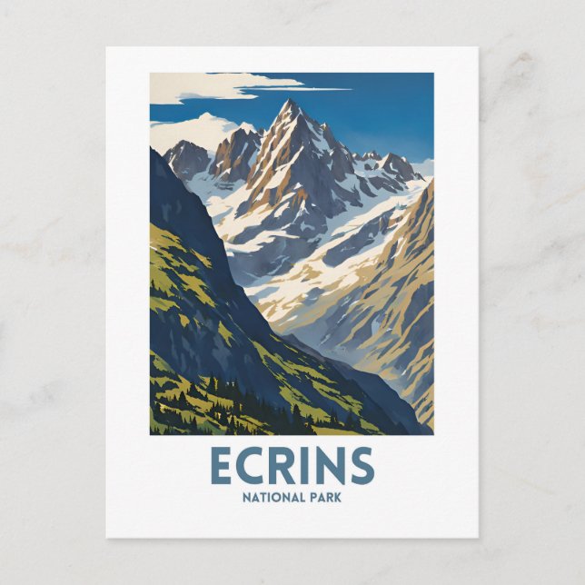 Ecrins National Park Vintage Minimal Travel Poster Postcard (Front)