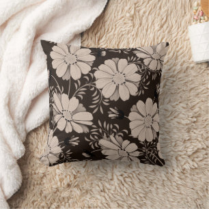 Ecru and black floral pattern cushion