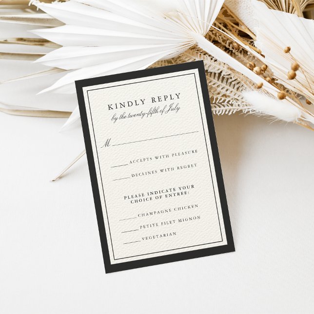 Ecru and Black Wedding RSVP Card w/ Food Choice (Creator Uploaded)