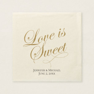 Ecru and Gold Love is Sweet Napkin