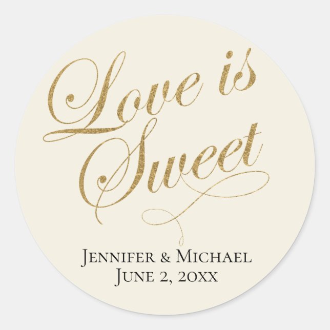 Ecru and Gold Love is Sweet Script Favour Tag (Front)