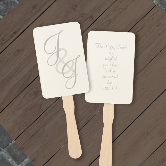 Ecru and Grey Script Monogram Hand Fans (Creator Uploaded)
