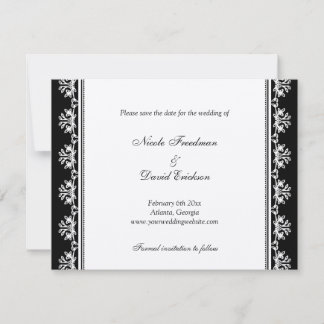 Ecru black filigree border wedding announcement