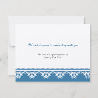 Ecru blue filigree border wedding rsvp response invitation