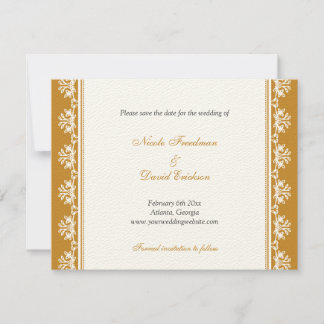 Ecru brown filigree border wedding announcement
