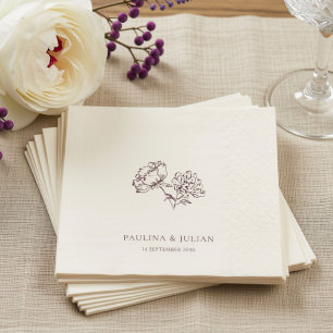 Ecru & Burgundy Elegant Floral Wedding Napkin