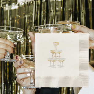 Ecru Champagne Tower Custom Name Coined Napkin