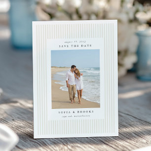 Ecru Classic Pinstripe Photo Wedding Save The Date