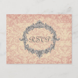 Ecru Damask RSVP Wedding Response V02D Invitation Postcard