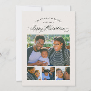 Ecru Elegant Four Photo Merry Christmas Card