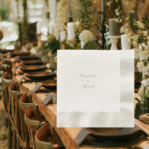 Ecru Elegant Timeless Wedding Coined Cocktail Napkin