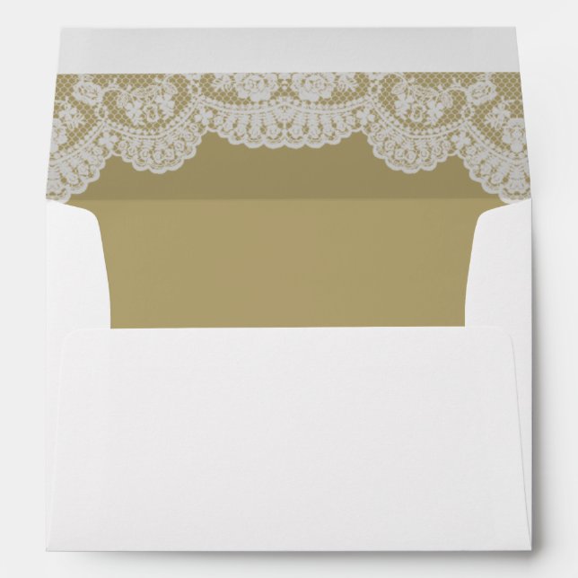 Ecru Gold White Lace Wedding Envelopes (Back (Bottom))