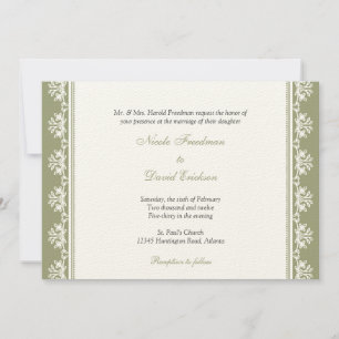 Ecru green filigree beaded border custom wedding invitation