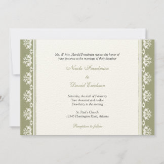Ecru green filigree beaded border custom wedding invitation