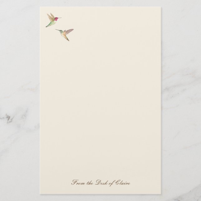 Ecru Hummingbird Stationery Paper (Front)