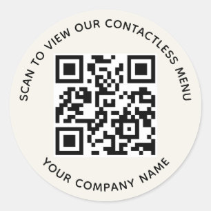 Ecru Menu QR Code Stickers Round Custom Company