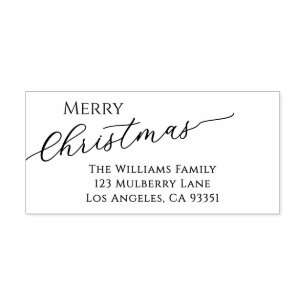 Ecru Modern Merry Christmas Return Address Rubber Stamp