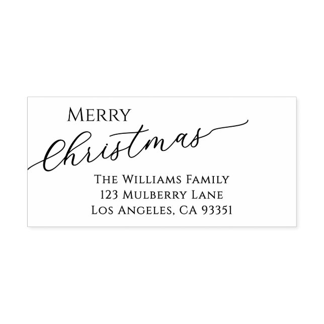 Ecru Modern Merry Christmas Return Address Rubber Stamp (Imprint)