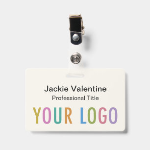 Ecru PVC Name Badge with Reel Clip or Lanyard ID Badge