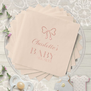 Ecru Quiet Luxury Elegant Bow Baby Shower Foil Napkins