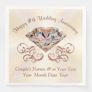 Ecru, Rose Gold Anniversary Napkins, Personalised Napkin