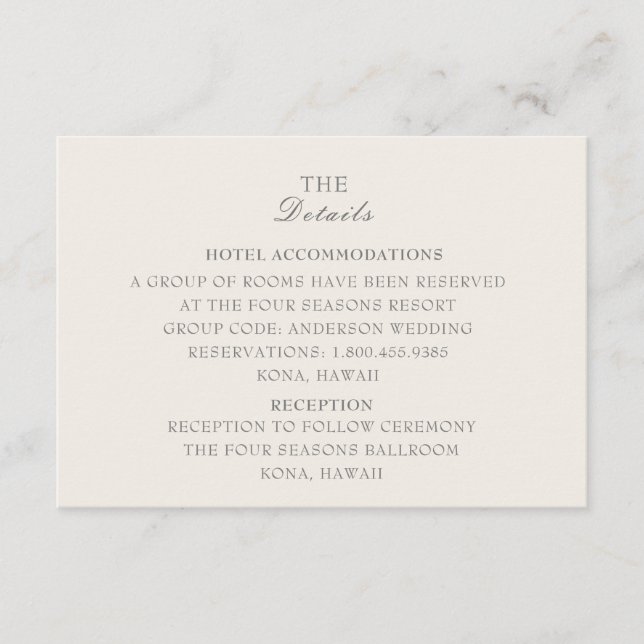 Ecru Wedding Details Card (Front)