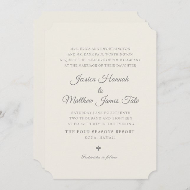 Ecru Wedding Invitation (Front/Back)