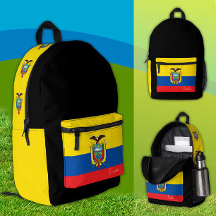 Ecuador, black backpack, Ecuador Flag / patriotic Printed Backpack