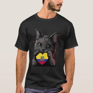 Ecuador Cat Heart Ecuadorian Flag Ecuadorian Roots T-Shirt