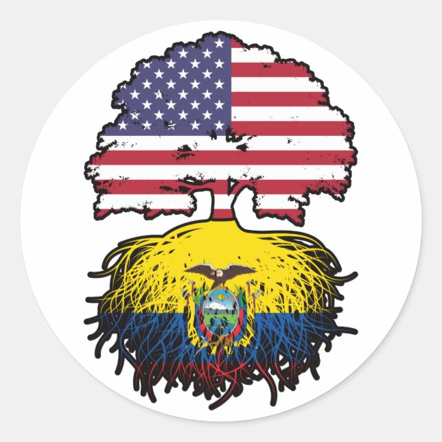Ecuador Ecuadorian American USA Tree Roots Flag Classic Round Sticker (Front)