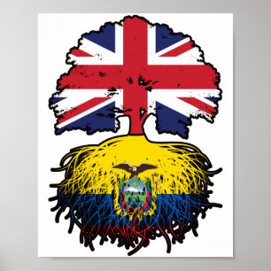 Ecuador Ecuadorian British UK Tree Roots Flag Poster