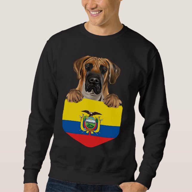 Ecuador Flag Brown Great Dane Dog In Pocket Sweatshirt (Front)