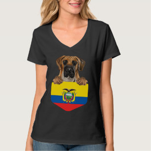 Ecuador Flag Brown Great Dane Dog In Pocket T-Shirt