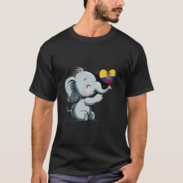 Ecuador Flag Cute Elephant Heart Ecuadorian Roots T-Shirt (Front)
