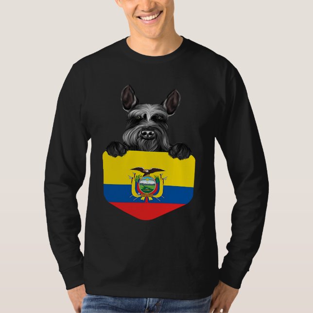 Ecuador Flag Giant Schnauzer Dog In Pocket T-Shirt (Front)
