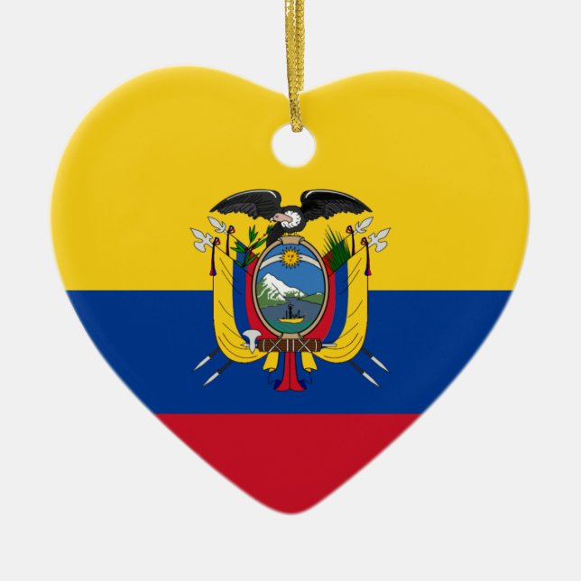 Ecuador Flag Heart Ceramic Tree Decoration (Front)