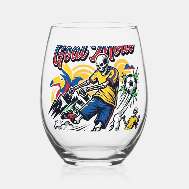 Ecuador Goal Mode Skeleton Striker Nations Dynamic Stemless Wine Glass (Front)