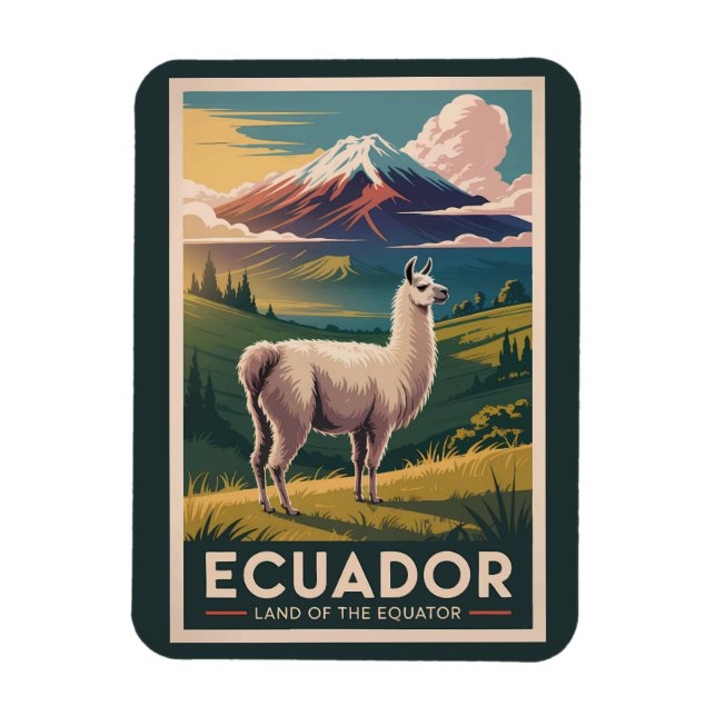 Ecuador Llama Illustration Travel Art Vintage Magnet (Vertical)
